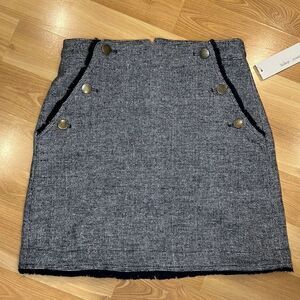 Bishop + Young Black Tweed Frayed Hem Button Skirt L